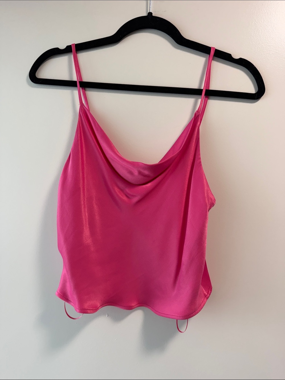 Zara Hot Pink Satin Cowl Neck crop top